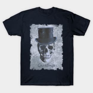 Skull in Top Hat spooky macabre blue T-Shirt